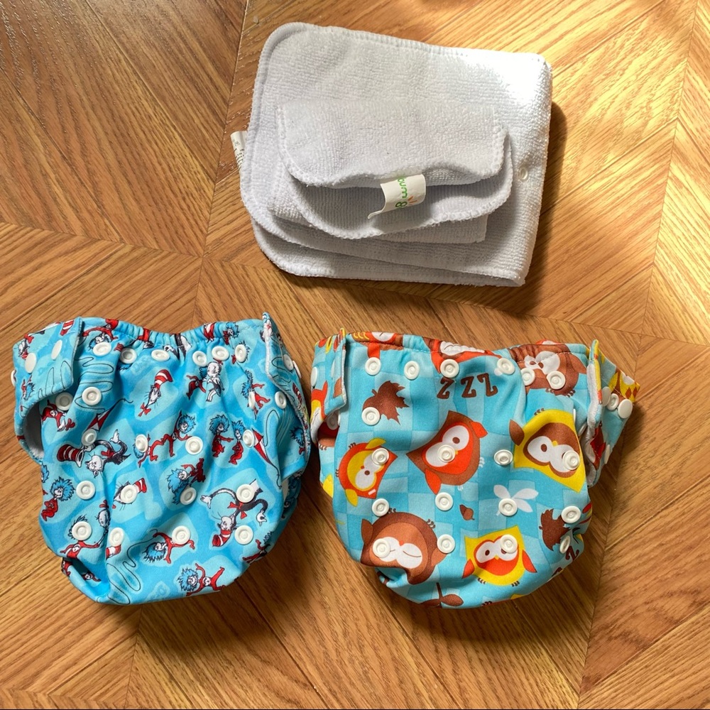 Bukins  bungle of 2 cloth diapers, Dr.Seuss and búho